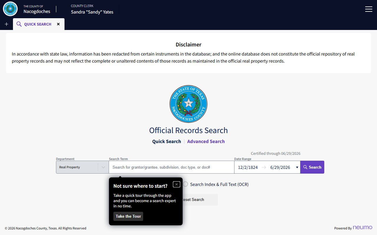 Nacogdoches County court records official records search interface