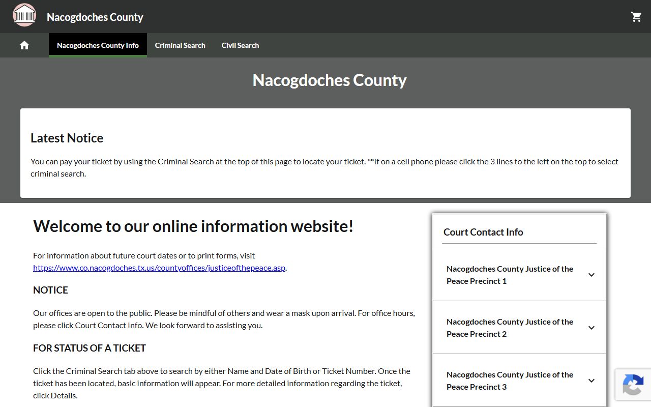 Nacogdoches County court records GovRec criminal search portal